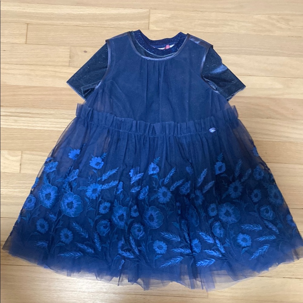 Elegant Navy Blue Floral Kids Dress